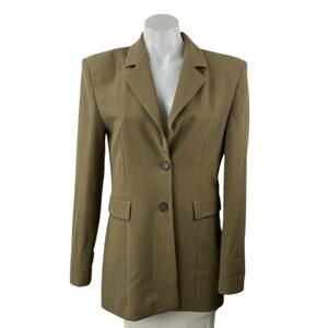 Zara Womens Olive Green Long Sleeve Notch Lapel Pocket Blazer Coat Jacket Size S